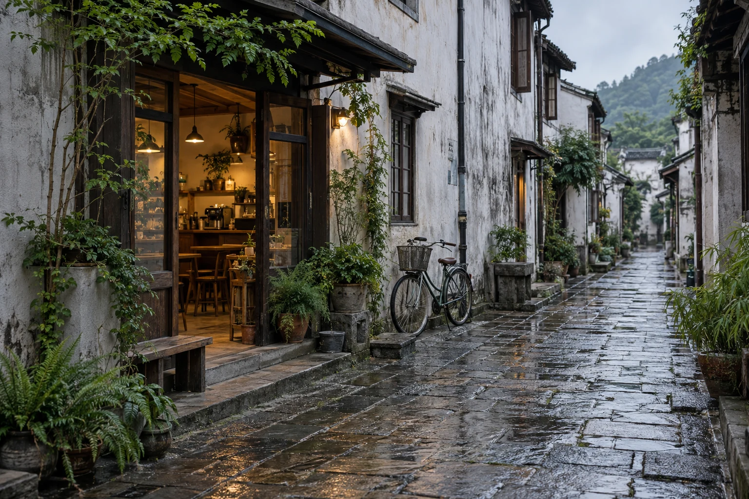 雨巷微光｜写实街景作品预览
